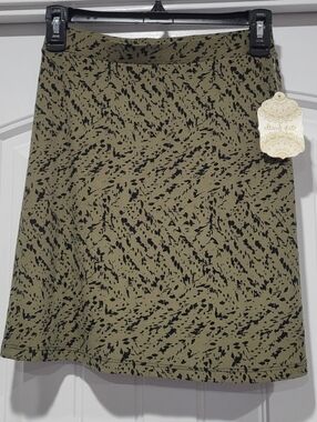 Altar'd State Olive Green Mini Skirt with Black Abstract Print